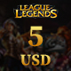 League of Legends Gift Card 5 USD - Riot Key NA